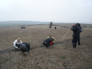 Demonstrating how to catch coveys at Royston for the BBC