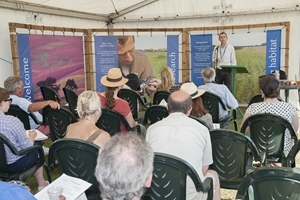 GWCT Head of Wetland Research Andrew Hoodless makes a presentation at the GWCT stand at the 2014 CLA Game Fair. Photo © Jon P Farmer