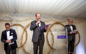Accompanied by GWCT Nottinghamshire chairman Richard Thomas (centre), the auction was conducted by Ian Walter (left) and John Coles (right), and raised £57,000 for conservation research. Photocredit: Jason Glenn.