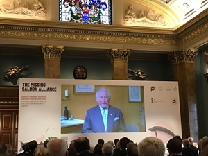 The Prince of Wales supports the launch of the Missing Salmon Alliance at Fishmongers Hall, London, in November 2019