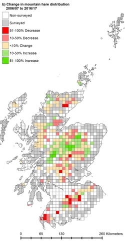 Distribution of mountain hares between 2006 and 2017