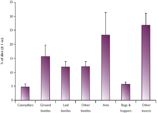 The mean composition of grey partridge brood diet at three sites in Norfolk, 2001-2003