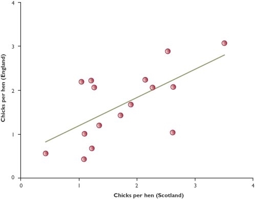 Breeding success of black grouse in England and Scotland showing a positive correlation, 1989-2004