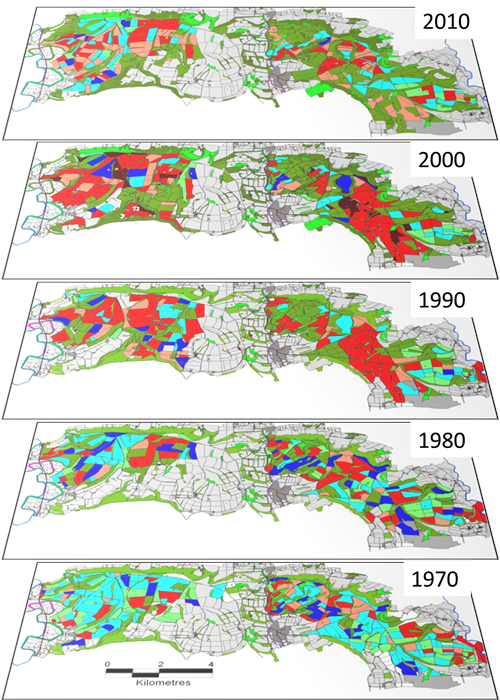 Changes in land-use over 40 years in the Sussex Study area Changes in land-use over 40 years in the Sussex Study area