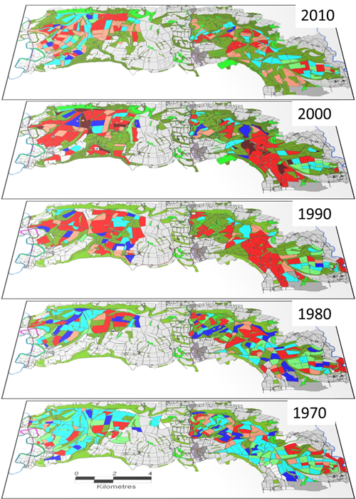 Changes in land-use over 40 years in the Sussex Study area