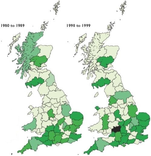 Fallow deer distribution in 1980s and 1990s