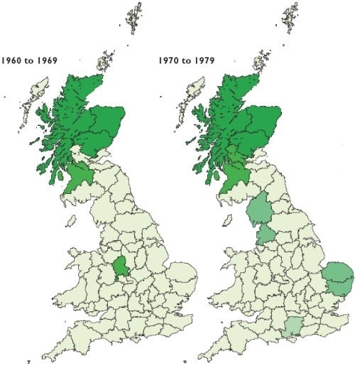 Red deer distribution in 1960s and 1970s