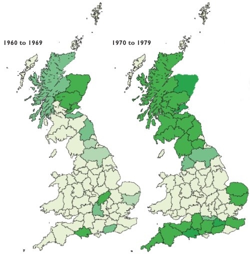 Roe deer distribution in 1960s and 1970s
