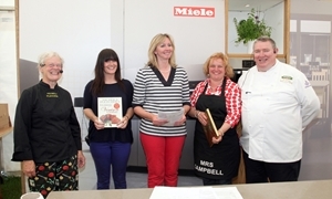 The three finalists with winner Ally Bremner centre, flanked by judges Nichola Fletcher and Joe Queen. (Picture courtesy of Rosemary Walker, www.playfairwalker.com)