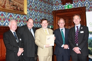 Barry Gardiner MP (new shadow minister for the natural environment) speaking at the Game & Wildlife Conservation All Party Parliamentary Group (APPG) meeting, set out some key aspects of the opposition's plans for future wildlife policy. Pictured: from left: Ian Coghill, GWCT Chairman; the Rt Hon Nicholas Soames MP, APPG Chairman; Barry Gardiner MP; Tom Oliver, GWCT director of Communications and Andrew Clark, Head of Policy Services at the National Farmers Union
