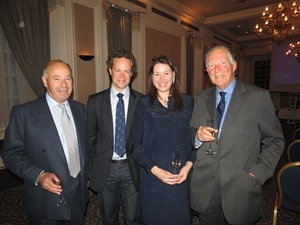 Dr Francis Buner (2nd left) and Will Garfit (far right), pictured with two highly-entertained guests at the talk on 11 June
