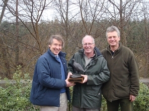 (from left) Joe Harper, Managing Director of Dods of Haddington, sponsors of the trophy; Niall Donaldson, owner of Tanderlane Farm, Garvald, East Lothian and trophy recipient; Hugo Starker, senior advisor, Game & Wildlife Conservation Trust