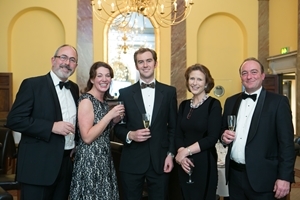The Bristol and North Somerset Gourmet Game Dinner has raised over £15,000 for the GWCT. L to r: Jerry Barnes (Smith & Williamson), Delphine Barnes (BPOS), Robert Lintott (Southfield Sporting), Teresa Dent (GWCT), Tom Hyde (Michelmores).