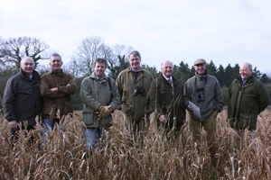 (l-r) Graham Hartwell (BASF and sponsor), Guy Smith (NFU Vice President), Iain Dillon (Farm Manager, RSPB Hope Farm), Joe Martin (FWAG Association Chair), Sir Jim Paice MP (Chair, GWCT Allerton Project), Tim Breitmeyer (CLA Vice President) and Jim Egan (GWCT)