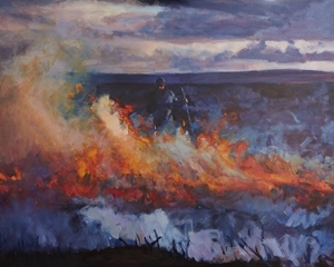 'Dark sky – evening burning' by Nicky Brown, part of her 'A Year on the Moor' series, which will be raising vital funds for the GWCT