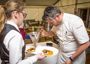 Colin McGurran (right) brought all his staff specially to North Lodge Farm to cater for the GWCT dinner. Photocredit: Jason Glenn.